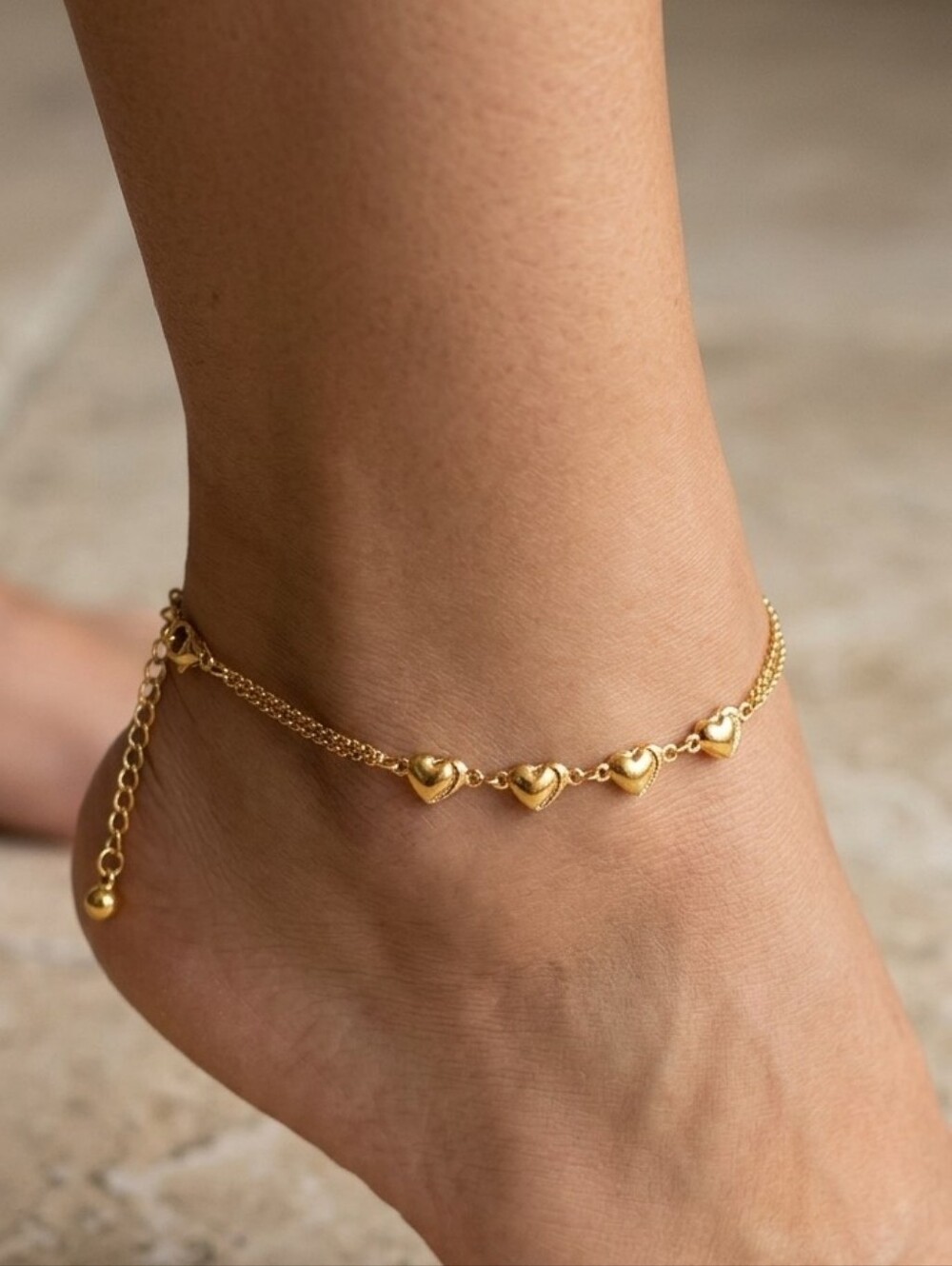 Anklet Leg Necklace Gold Plated Heart Stainless  Steel 10"